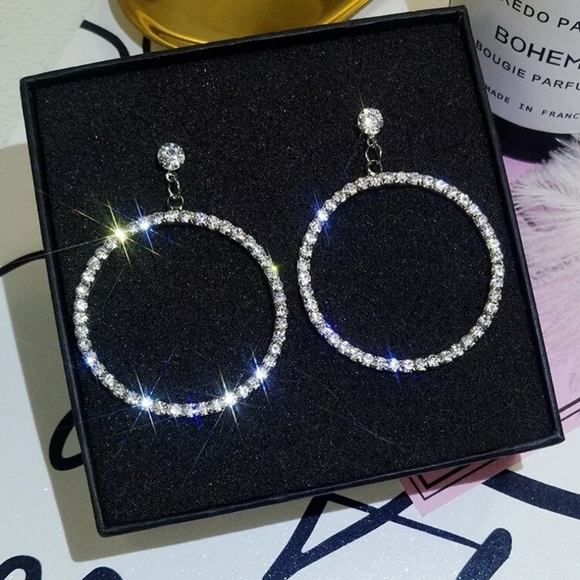 Clip On Sparkly Hoops 3in OR 2in - Picture 4 of 4